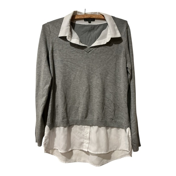 Adrianna Papell Tops - Adrianna Papell Layered Sweater Top Gray White Collar Long Sleeve Size L